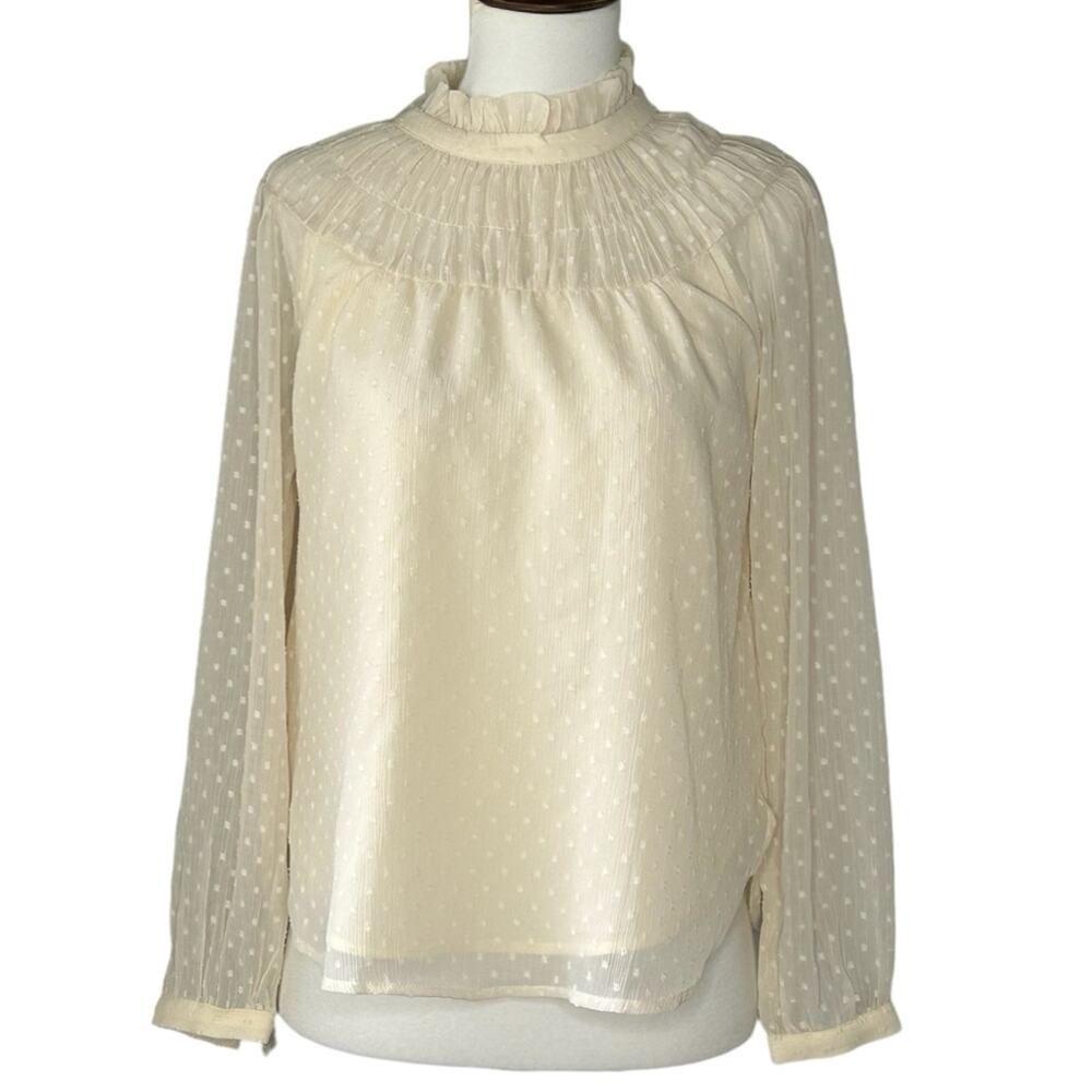 LOFT cream long sleeve blouse size XXSP NWT